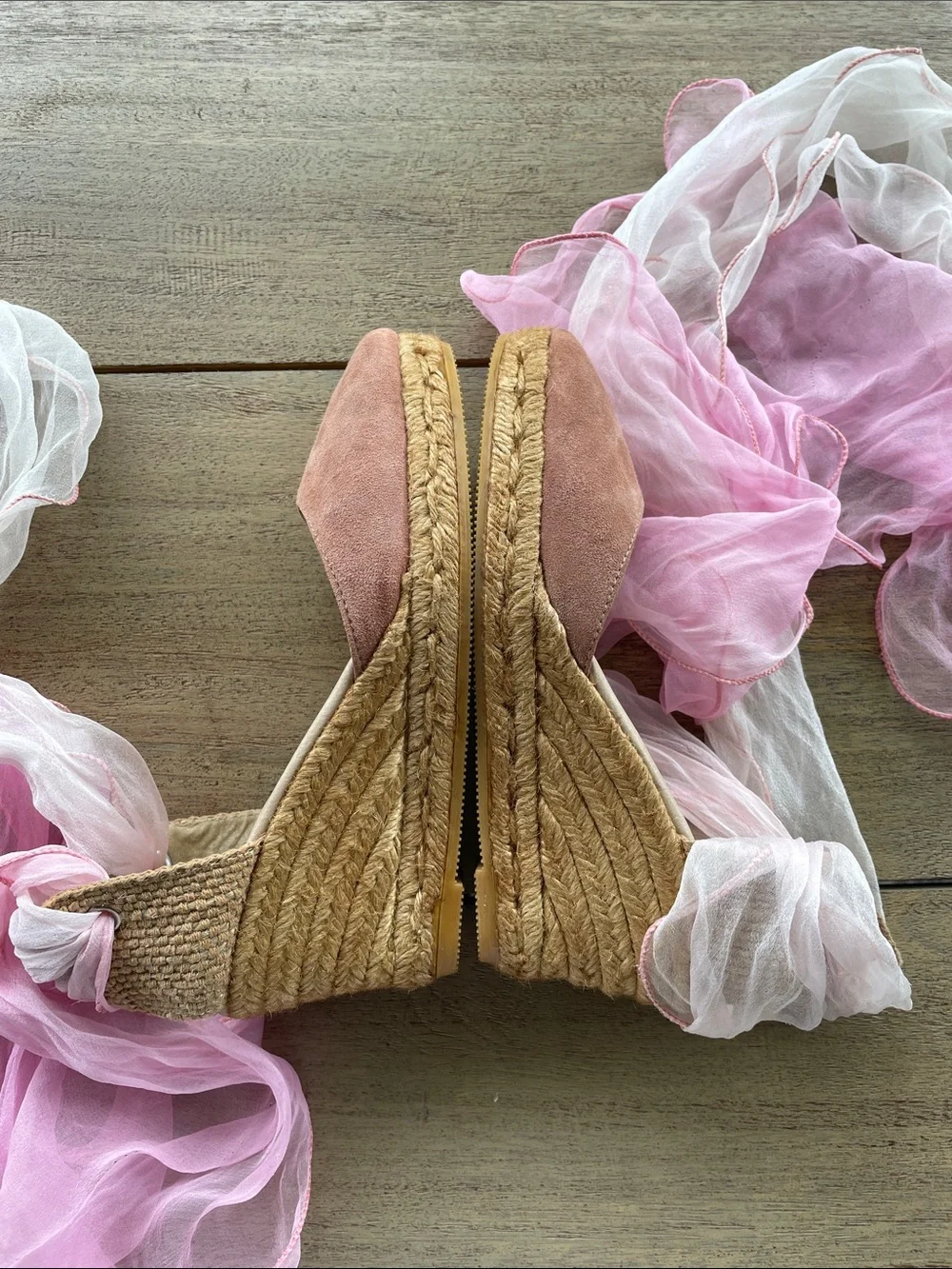 Gaimo Pink Suede Espadrille Wedges with Ankle Wraps Handmade in Spain  NWOT/BOX